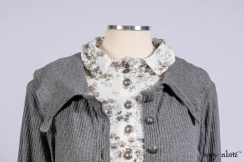 Chittister Shirt Jacket in Slate Ribbed Knit; Truitt Shirt in Slate Floral Knit; Fairholme Frock in Slate Plaid Twill; Cilla Slip Frock in Slate Washed Knit, high water length.