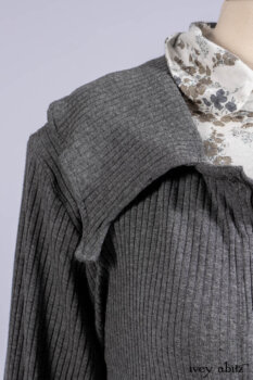 Chittister Shirt Jacket in Slate Ribbed Knit; Truitt Shirt in Slate Floral Knit; Fairholme Frock in Slate Plaid Twill; Cilla Slip Frock in Slate Washed Knit, high water length.