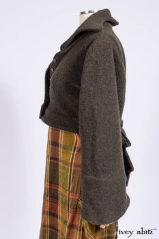 Eugenia Jacket in Central Park Boucl&eacute;, Harrison Frock Central Park Brownstone Plaid Silk; Cilla Slip Frock in Signature Black Ribbed Knit.