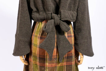 Eugenia Jacket in Central Park Boucl&eacute;, Harrison Frock Central Park Brownstone Plaid Silk; Cilla Slip Frock in Signature Black Ribbed Knit.
