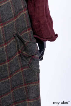 Ellis Frock in Brooklyn Slate Windowpane Wool; Ellis Sash in Uptown Washed Stripe Voile; Ellis Shirt in Apple Washed Crinkled Weave; Libert&eacute; Frock in Uptown Washed Stripe Voile.
