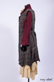 Ellis Frock in Brooklyn Slate Windowpane Wool; Ellis Sash in Uptown Washed Stripe Voile; Ellis Shirt in Apple Washed Crinkled Weave; Libert&eacute; Frock in Uptown Washed Stripe Voile.