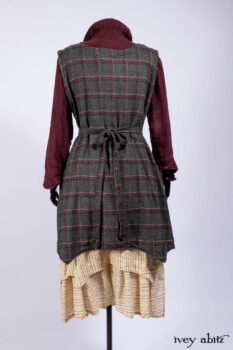 Ellis Frock in Brooklyn Slate Windowpane Wool; Ellis Sash in Uptown Washed Stripe Voile; Ellis Shirt in Apple Washed Crinkled Weave; Libert&eacute; Frock in Uptown Washed Stripe Voile.