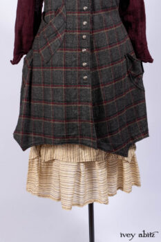 Ellis Frock in Brooklyn Slate Windowpane Wool; Ellis Sash in Uptown Washed Stripe Voile; Ellis Shirt in Apple Washed Crinkled Weave; Libert&eacute; Frock in Uptown Washed Stripe Voile.