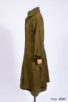 Mathilda Coat Dress in Central Park Puckered Weave; Holkham Hall Necktie in Central Park Embroidered Silk; Cape Frock in Central Park Washed Linen.