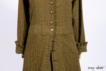 Mathilda Coat Dress in Central Park Puckered Weave; Holkham Hall Necktie in Central Park Embroidered Silk; Cape Frock in Central Park Washed Linen.