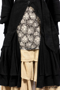 Everett Duster Coat in Mansard Roof Coat Weave; Delphine Dress in Mansard Roof and Sandstone Sprig Silk Chiffon; Everett Frock in Uptown Washed Weave.