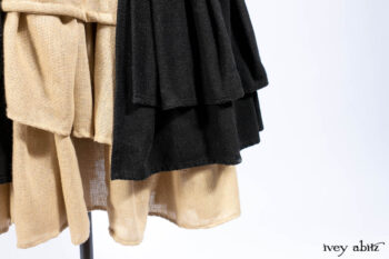 Everett Duster Coat in Mansard Roof Coat Weave; Delphine Dress in Mansard Roof and Sandstone Sprig Silk Chiffon; Everett Frock in Uptown Washed Weave.