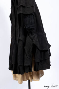 Everett Duster Coat in Mansard Roof Coat Weave; Delphine Dress in Mansard Roof and Sandstone Sprig Silk Chiffon; Everett Frock in Uptown Washed Weave.
