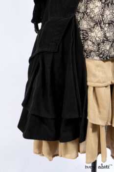 Everett Duster Coat in Mansard Roof Coat Weave; Delphine Dress in Mansard Roof and Sandstone Sprig Silk Chiffon; Everett Frock in Uptown Washed Weave.