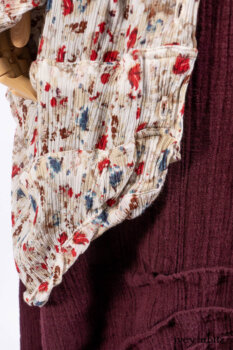 Scattergood Shirt Jacket in Brooklyn Floral Silk Chiffon; Scattergood Frock in Apple Washed Crinkled Weave, high water length; Scattergood Frock in Apple Washed Linen.