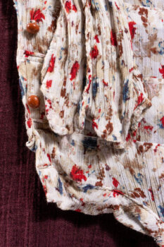 Scattergood Shirt Jacket in Brooklyn Floral Silk Chiffon; Scattergood Frock in Apple Washed Crinkled Weave, high water length; Scattergood Frock in Apple Washed Linen.