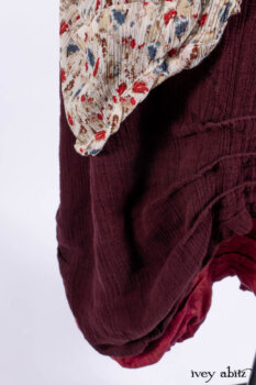 Scattergood Shirt Jacket in Brooklyn Floral Silk Chiffon; Scattergood Frock in Apple Washed Crinkled Weave, high water length; Scattergood Frock in Apple Washed Linen.