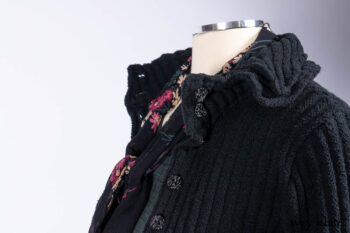 Nook Jacket in Mansard Roof Stripe Boucl&eacute; Knit; Clotaire Sash in Riverside Floral Silk Chiffon; Inglenook Frock in Riverside Plaid Cotton; Cilla Slip Frock in Signature Black Ribbed Knit.