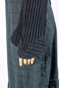Nook Jacket in Mansard Roof Stripe Boucl&eacute; Knit; Clotaire Sash in Riverside Floral Silk Chiffon; Inglenook Frock in Riverside Plaid Cotton; Cilla Slip Frock in Signature Black Ribbed Knit.
