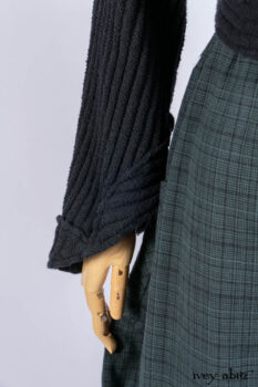 Nook Jacket in Mansard Roof Stripe Boucl&eacute; Knit; Clotaire Sash in Riverside Floral Silk Chiffon; Inglenook Frock in Riverside Plaid Cotton; Cilla Slip Frock in Signature Black Ribbed Knit.