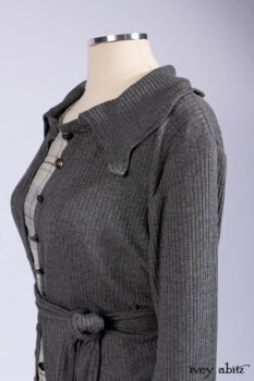 Chittister Shirt Jacket in Slate Ribbed Knit; Fairholme Frock in Slate Plaid Twill; Cilla Slip Frock in Slate Ribbed Knit, high water length.
