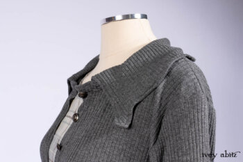 Chittister Shirt Jacket in Slate Ribbed Knit; Fairholme Frock in Slate Plaid Twill; Cilla Slip Frock in Slate Ribbed Knit, high water length.
