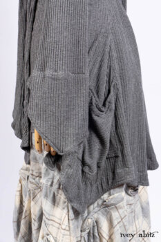 Chittister Shirt Jacket in Slate Ribbed Knit; Fairholme Frock in Slate Plaid Twill; Cilla Slip Frock in Slate Ribbed Knit, high water length.