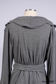Chittister Shirt Jacket in Slate Ribbed Knit; Fairholme Frock in Slate Plaid Twill; Cilla Slip Frock in Slate Ribbed Knit, high water length.