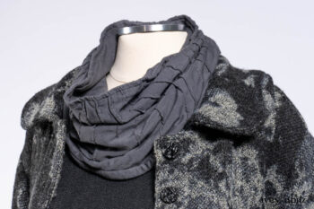 Monceau Duster Coat in Mansard Roof Washed Floral Woolen Weave; Lydia Neck Wrap in Slate Washed Linen; Blanchefleur Dress in Mansard Roof Washed Weave; Cilla Slip Frock in Signature Black Ribbed Knit; Porte Cochere Sash in Mansard Roof Washed Floral Woolen Weave.