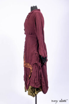 Ellis Shirt in Apple Washed Crinkled Weave; Wrennie Frock in Brick Floral Silk Chiffon; Scattergood Frock in Apple Washed Crinkled Weave, high water length; Bartholdi Frock in Central Park Washed Linen.