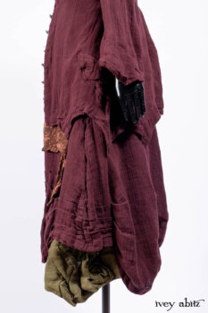 Ellis Shirt in Apple Washed Crinkled Weave; Wrennie Frock in Brick Floral Silk Chiffon; Scattergood Frock in Apple Washed Crinkled Weave, high water length; Bartholdi Frock in Central Park Washed Linen.