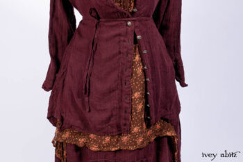 Ellis Shirt in Apple Washed Crinkled Weave; Wrennie Frock in Brick Floral Silk Chiffon; Scattergood Frock in Apple Washed Crinkled Weave, high water length; Bartholdi Frock in Central Park Washed Linen.