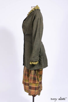 Mathilda Jacket in Central Park Herringbone; Mathilda Shirt in Central Park Washed Stripe Voile; Harrison Frock in Central Park Brownstone Plaid Silk; Cilla Slip Frock in Signature Black Ribbed Knit.