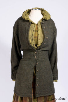 Mathilda Jacket in Central Park Herringbone; Mathilda Shirt in Central Park Washed Stripe Voile; Harrison Frock in Central Park Brownstone Plaid Silk; Cilla Slip Frock in Signature Black Ribbed Knit.