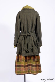 Mathilda Jacket in Central Park Herringbone; Mathilda Shirt in Central Park Washed Stripe Voile; Harrison Frock in Central Park Brownstone Plaid Silk; Cilla Slip Frock in Signature Black Ribbed Knit.