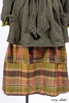 Mathilda Jacket in Central Park Herringbone; Mathilda Shirt in Central Park Washed Stripe Voile; Harrison Frock in Central Park Brownstone Plaid Silk; Cilla Slip Frock in Signature Black Ribbed Knit.