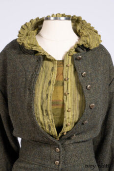 Mathilda Jacket in Central Park Herringbone; Mathilda Shirt in Central Park Washed Stripe Voile; Harrison Frock in Central Park Brownstone Plaid Silk; Cilla Slip Frock in Signature Black Ribbed Knit.