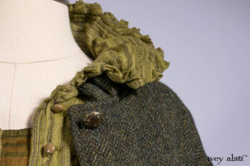 Mathilda Jacket in Central Park Herringbone; Mathilda Shirt in Central Park Washed Stripe Voile; Harrison Frock in Central Park Brownstone Plaid Silk; Cilla Slip Frock in Signature Black Ribbed Knit.