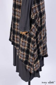Chittister Frock in Slate and Brownstone Plaid Wool; Elliot Dress in Slate Washed Knit; Lydia Neck Wrap in Slate Washed Knit.