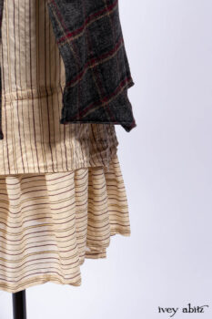 Limited Edition Coulson Cardigan in Signature Black Ribbed Knit; Ellis Frock in Brooklyn Slate Windowpane Wool; Ellis Shirt in Apple Washed Crinkled Weave; Libert&eacute; Frock in Uptown Washed Stripe Voile; Cilla Slip Frock in Slate Washed Knit.