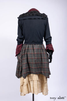 Limited Edition Coulson Cardigan in Signature Black Ribbed Knit; Ellis Frock in Brooklyn Slate Windowpane Wool; Ellis Shirt in Apple Washed Crinkled Weave; Libert&eacute; Frock in Uptown Washed Stripe Voile; Cilla Slip Frock in Slate Washed Knit.