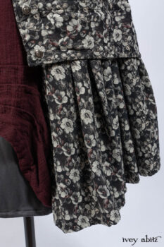 Blanchefleur Duster Coat in Mansard Roof Floral Jacquard; Scattergood Frock in Apple Washed Linen; Elliot Dress in Slate Washed Linen.