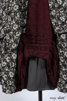 Blanchefleur Duster Coat in Mansard Roof Floral Jacquard; Scattergood Frock in Apple Washed Linen; Elliot Dress in Slate Washed Linen.