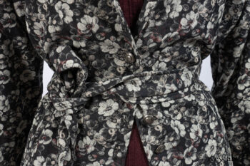 Blanchefleur Duster Coat in Mansard Roof Floral Jacquard; Scattergood Frock in Apple Washed Linen; Elliot Dress in Slate Washed Linen.
