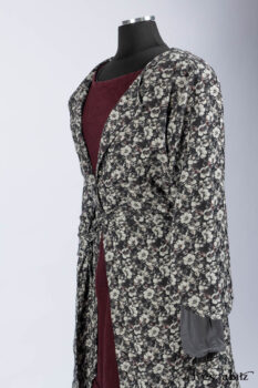 Blanchefleur Duster Coat in Mansard Roof Floral Jacquard; Scattergood Frock in Apple Washed Linen; Elliot Dress in Slate Washed Linen.