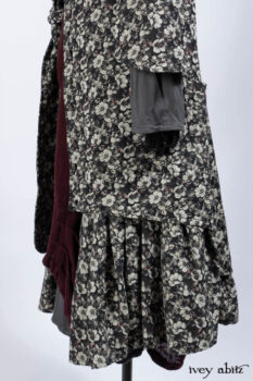 Blanchefleur Duster Coat in Mansard Roof Floral Jacquard; Scattergood Frock in Apple Washed Linen; Elliot Dress in Slate Washed Linen.