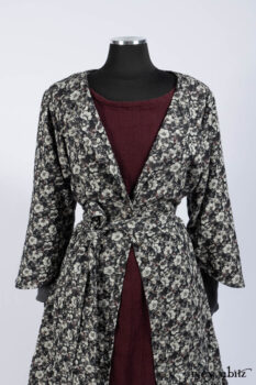 Blanchefleur Duster Coat in Mansard Roof Floral Jacquard; Scattergood Frock in Apple Washed Linen; Elliot Dress in Slate Washed Linen.