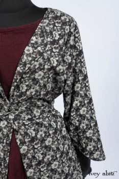 Blanchefleur Duster Coat in Mansard Roof Floral Jacquard; Scattergood Frock in Apple Washed Linen; Elliot Dress in Slate Washed Linen.