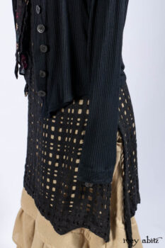 Limited Edition Coulson Cardigan in Signature Black Ribbed Knit; Clotaire Sash in Riverside Floral Silk Chiffon; Bedloe Frock in Mansard Roof Open Woolen Weave; Everett Frock in Uptown Washed Weave.