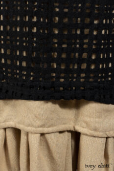 Limited Edition Coulson Cardigan in Signature Black Ribbed Knit; Clotaire Sash in Riverside Floral Silk Chiffon; Bedloe Frock in Mansard Roof Open Woolen Weave; Everett Frock in Uptown Washed Weave.