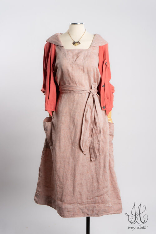 Chevallier Cardigan in Sherbet Soft and Stretchy Knit; Garrison Frock in Sherbet Washed Weave; Heirloom Necklace.