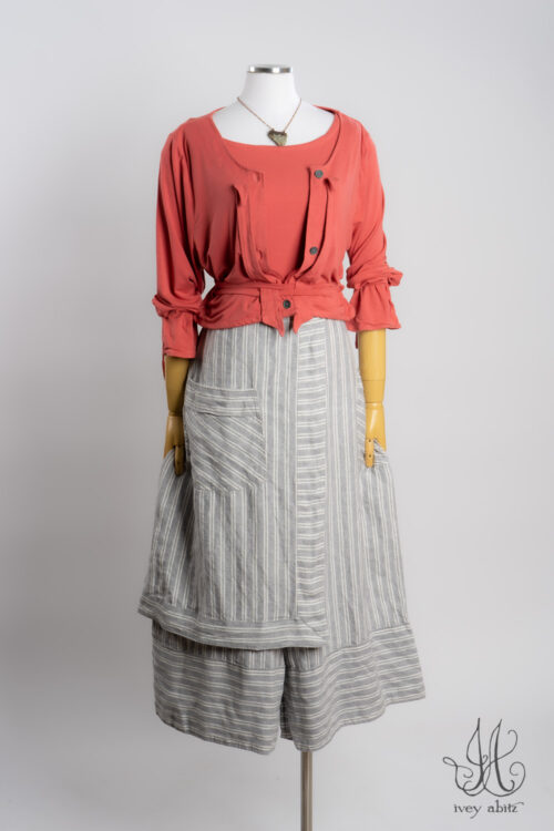 Chevallier Cardigan in Sherbet Soft and Stretchy Knit; Cilla Camisole in Sherbet Soft and Stretchy Knit; Wright Culottes in Raindrop Stripe Washed Weave; Heirloom Necklace.