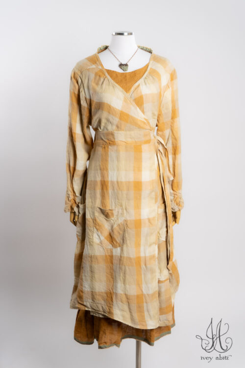 Chomley Frock in Ripe Apricot; Rennie Frock in Ripe Apricot Washed Weave; Heirloom Necklace.