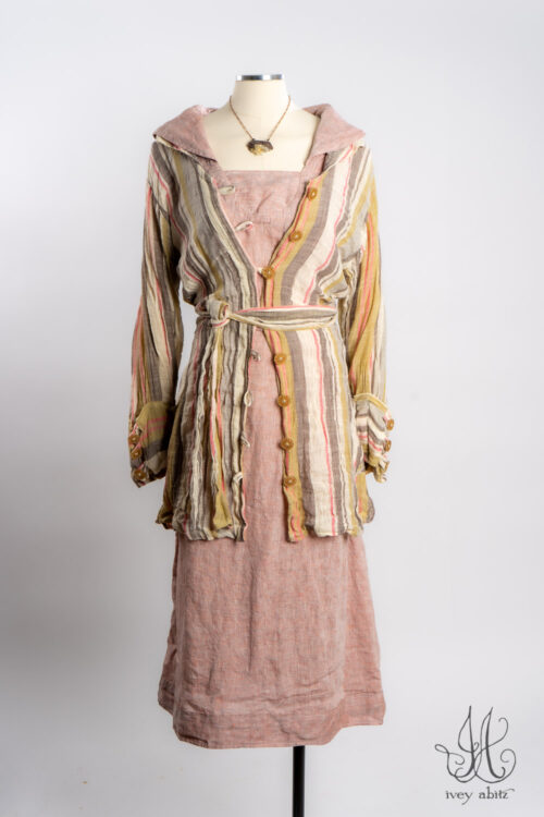 Pierrepont Shirt in Sherbet and Raindrop Ethereal Stripe; Garrison Frock in Sherbet Washed Weave; Heirloom Necklace.